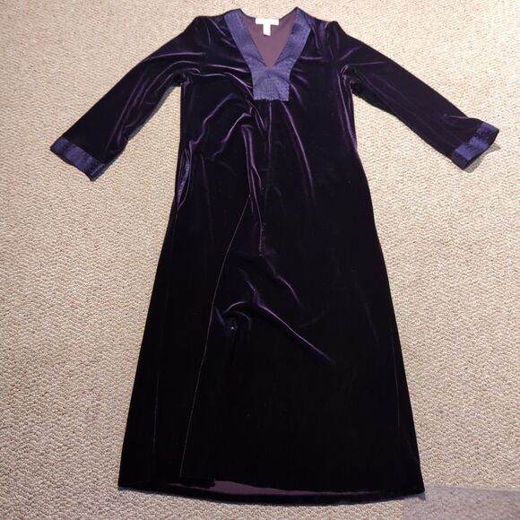 Oscar De La Renta Pink Label Long Length Purple Velvet Bath Robe Womens Medium - Picture 1 of 7